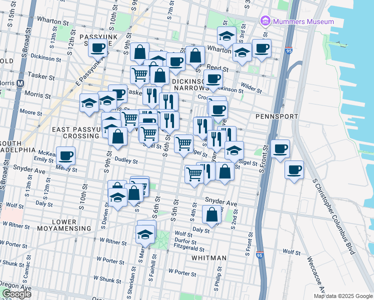 map of restaurants, bars, coffee shops, grocery stores, and more near 1820 South 5th Street in Philadelphia