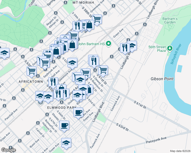 map of restaurants, bars, coffee shops, grocery stores, and more near in Philadelphia