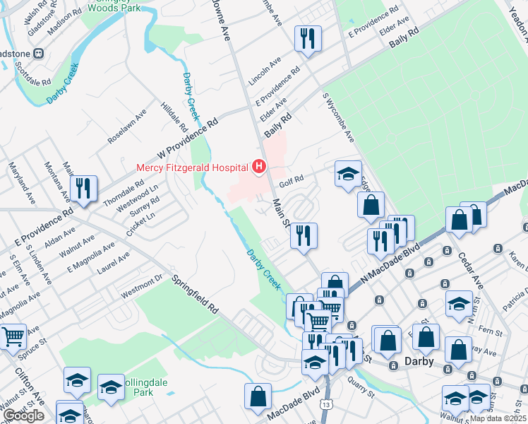 map of restaurants, bars, coffee shops, grocery stores, and more near 1436 Lansdowne Avenue in Darby
