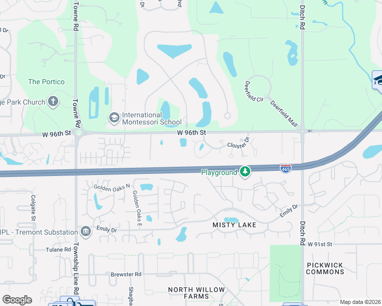 map of restaurants, bars, coffee shops, grocery stores, and more near 9551 Cadbury Cir in Indianapolis