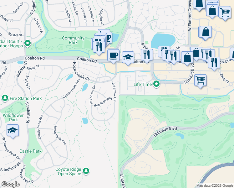 map of restaurants, bars, coffee shops, grocery stores, and more near 3000 East Yarrow Circle in Superior