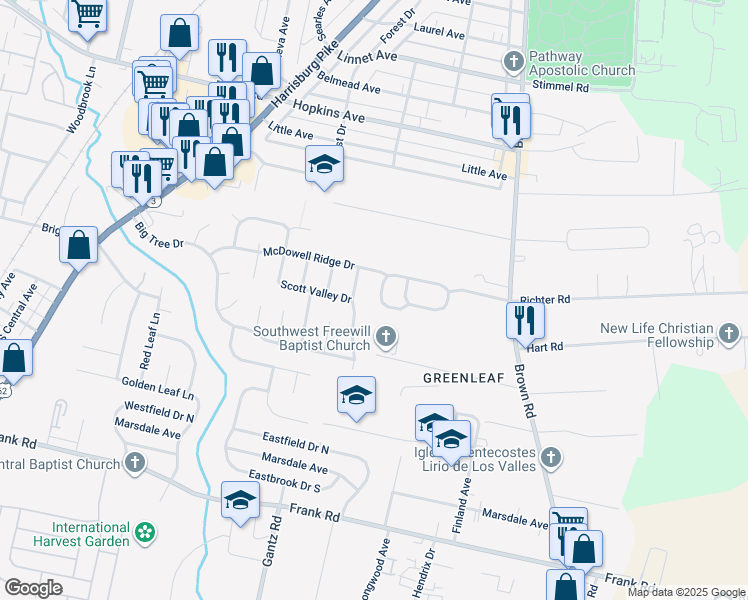 map of restaurants, bars, coffee shops, grocery stores, and more near 1520 Berkhard Drive in Columbus