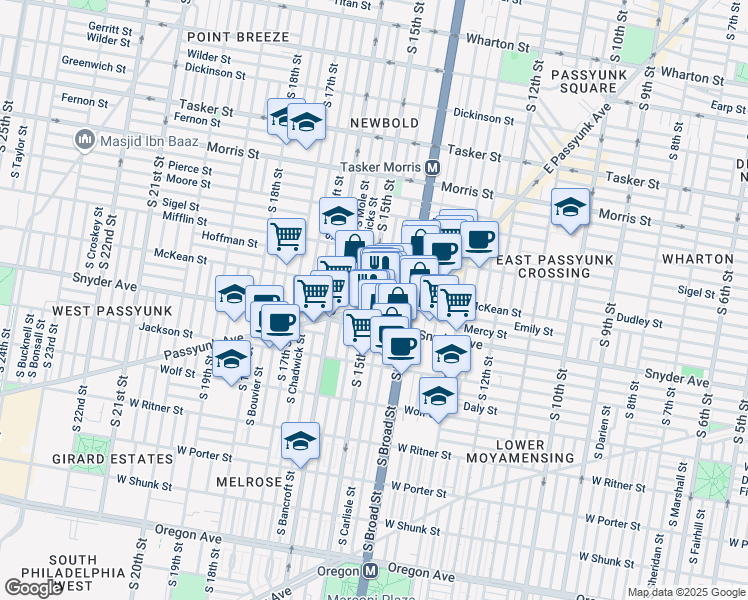 map of restaurants, bars, coffee shops, grocery stores, and more near 1437 West Passyunk Avenue in Philadelphia