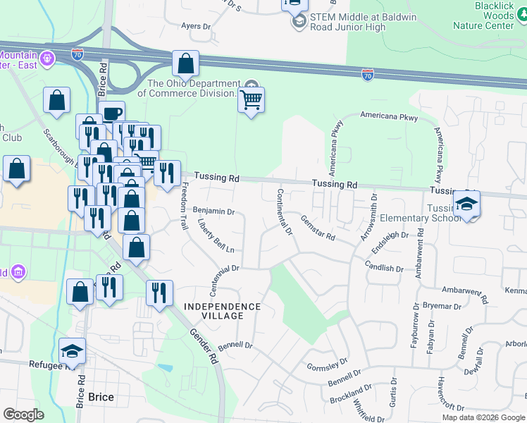 map of restaurants, bars, coffee shops, grocery stores, and more near 2826 Valcour Court in Reynoldsburg