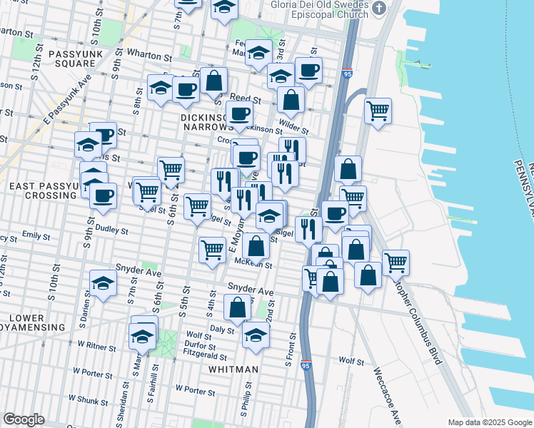 map of restaurants, bars, coffee shops, grocery stores, and more near 220 Moore Street in Philadelphia