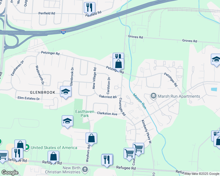 map of restaurants, bars, coffee shops, grocery stores, and more near 2282 Cardston Drive in Columbus