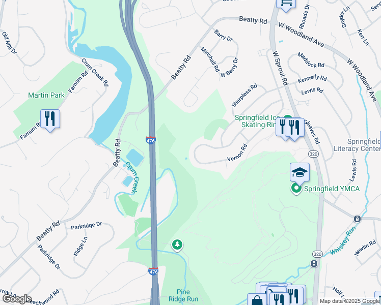 map of restaurants, bars, coffee shops, grocery stores, and more near 690 Vernon Road in Springfield