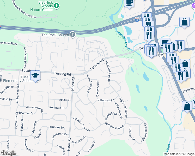 map of restaurants, bars, coffee shops, grocery stores, and more near 2908 Princeville Drive in Pickerington