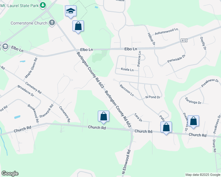 map of restaurants, bars, coffee shops, grocery stores, and more near 646 Mount Laurel Road in Mount Laurel Township
