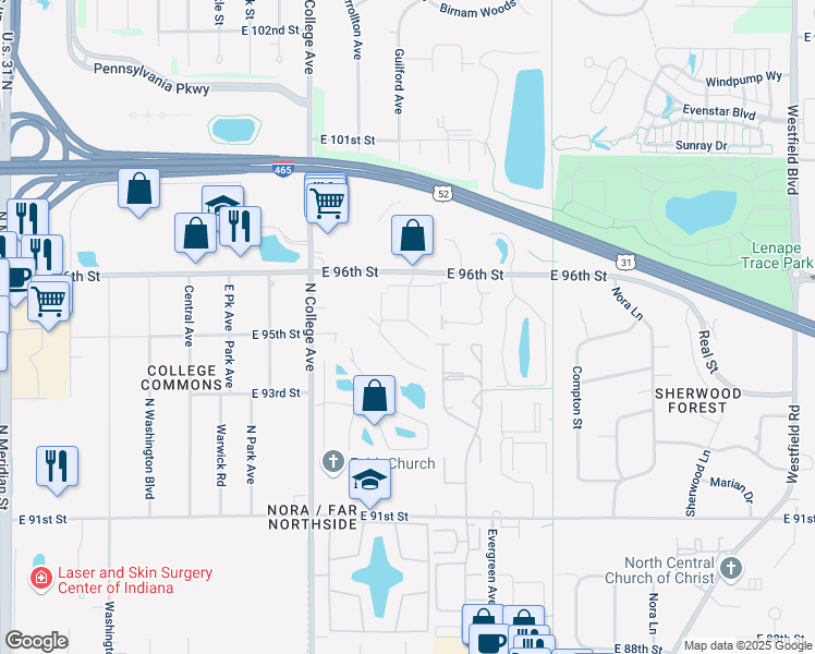 map of restaurants, bars, coffee shops, grocery stores, and more near 951 Carlyle Lane in Indianapolis