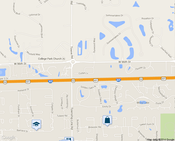 map of restaurants, bars, coffee shops, grocery stores, and more near 2254 Colfax Lane in Indianapolis