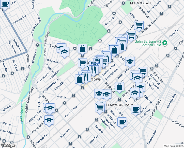 map of restaurants, bars, coffee shops, grocery stores, and more near 2146 South Daggett Street in Philadelphia
