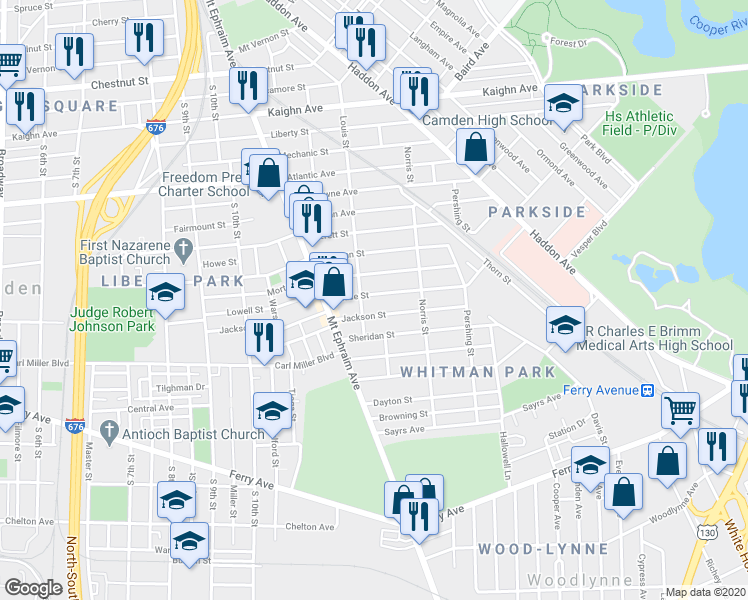 map of restaurants, bars, coffee shops, grocery stores, and more near 1218 Chase Street in Camden