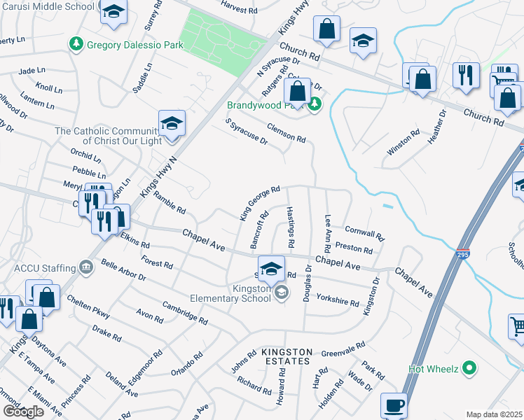 map of restaurants, bars, coffee shops, grocery stores, and more near 510 Bancroft Road in Cherry Hill