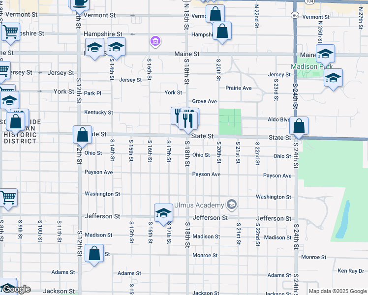 map of restaurants, bars, coffee shops, grocery stores, and more near 522 South 18th Street in Quincy