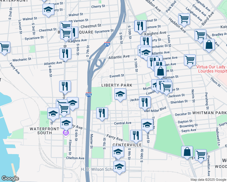 map of restaurants, bars, coffee shops, grocery stores, and more near 1557 South 8th Street in Camden