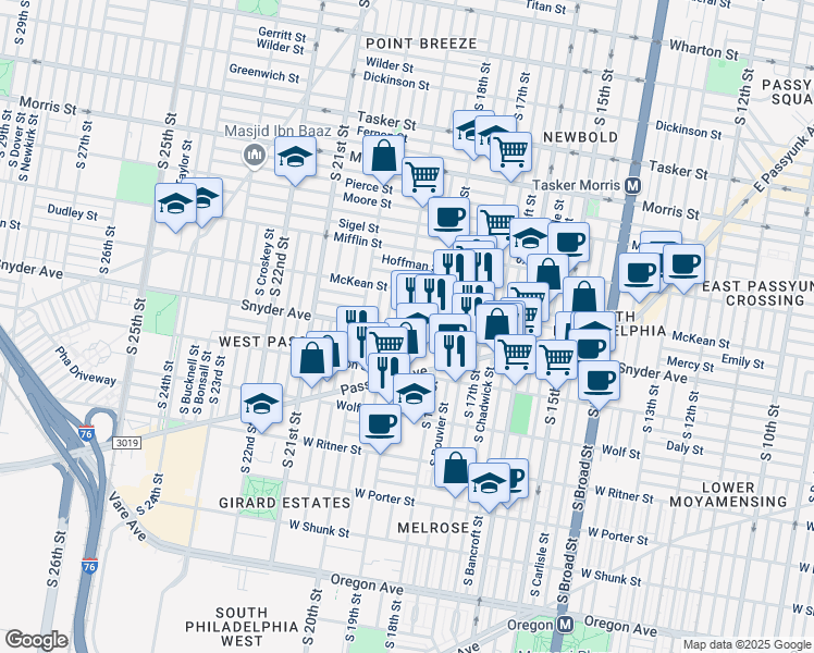 map of restaurants, bars, coffee shops, grocery stores, and more near in Philadelphia