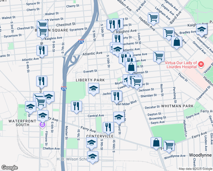map of restaurants, bars, coffee shops, grocery stores, and more near 940 Morton Street in Camden