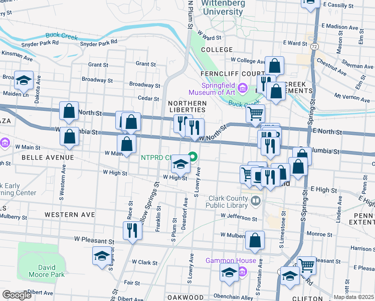 map of restaurants, bars, coffee shops, grocery stores, and more near 15 Memorial Place in Springfield