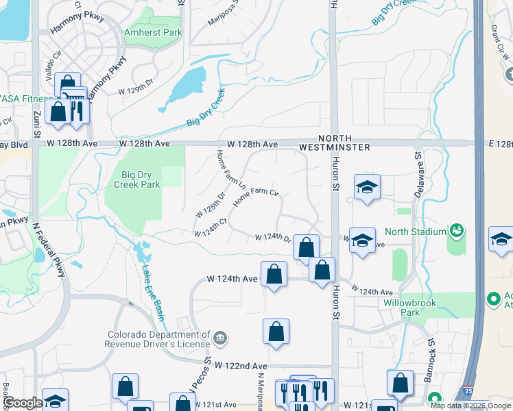 map of restaurants, bars, coffee shops, grocery stores, and more near 12680 Home Farm Lane in Westminster
