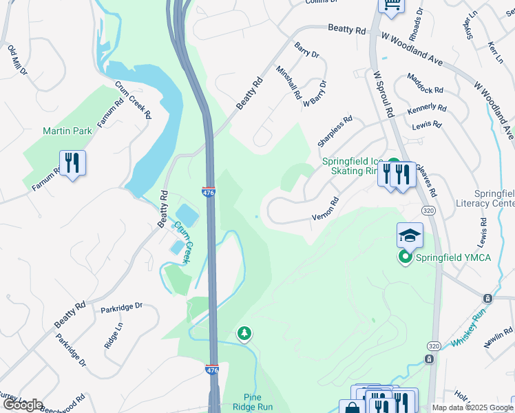 map of restaurants, bars, coffee shops, grocery stores, and more near 690 Vernon Road in Springfield