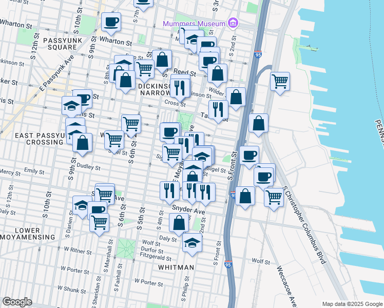 map of restaurants, bars, coffee shops, grocery stores, and more near 238 Moore Street in Philadelphia