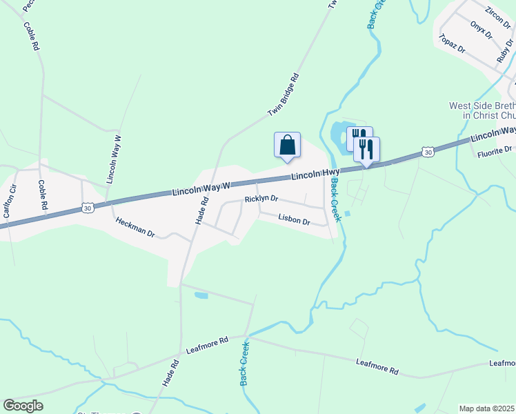 map of restaurants, bars, coffee shops, grocery stores, and more near 13 Linwood Drive in Chambersburg