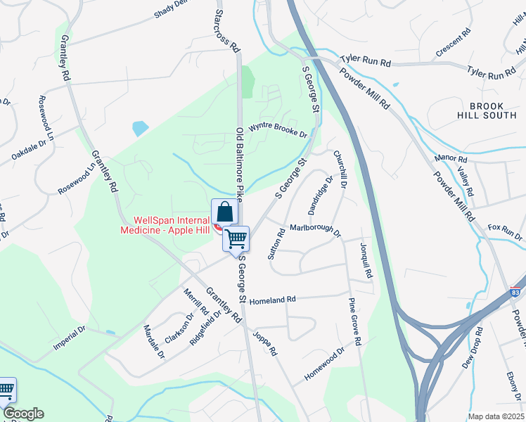 map of restaurants, bars, coffee shops, grocery stores, and more near 2260 South George Street in York