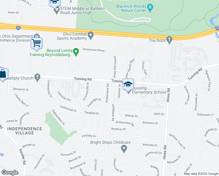 map of restaurants, bars, coffee shops, grocery stores, and more near 2870 Ambarwent Road in Reynoldsburg