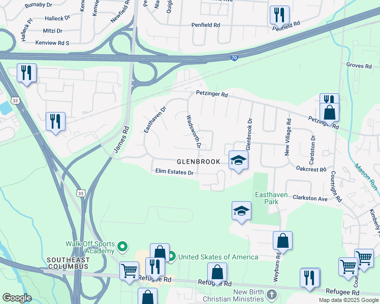 map of restaurants, bars, coffee shops, grocery stores, and more near 3069 Rotunda Court South in Columbus