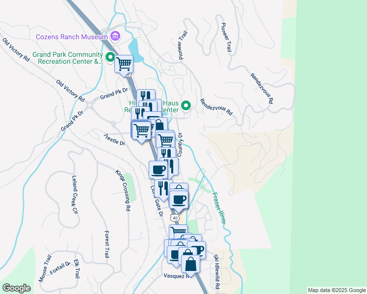 map of restaurants, bars, coffee shops, grocery stores, and more near 78415 U.S. 40 in Winter Park