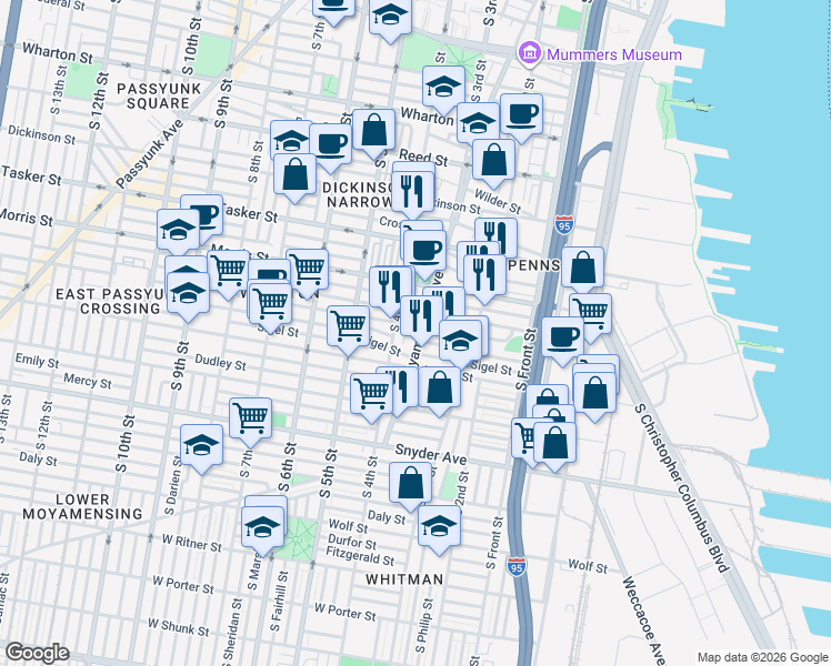 map of restaurants, bars, coffee shops, grocery stores, and more near in Philadelphia