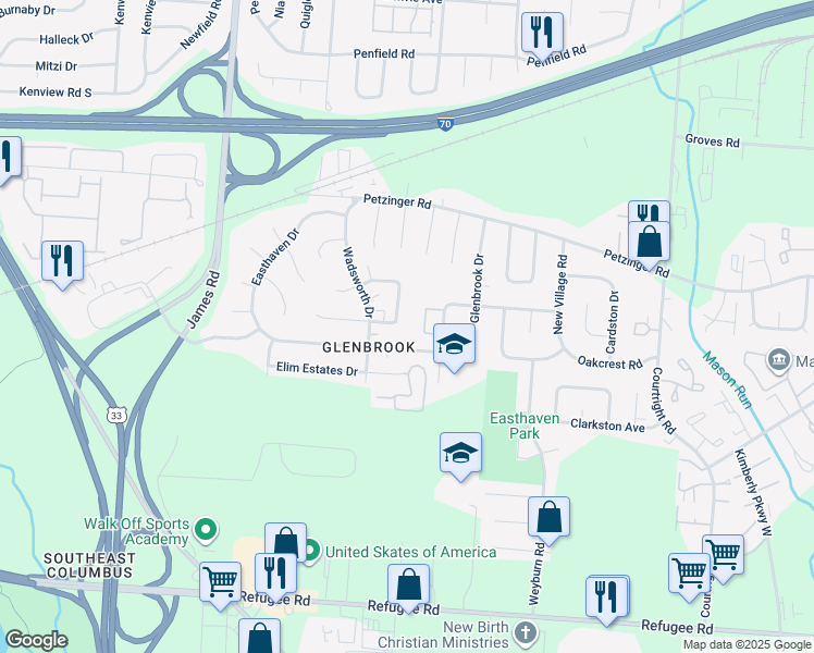 map of restaurants, bars, coffee shops, grocery stores, and more near 2246 Wabash Court West in Columbus