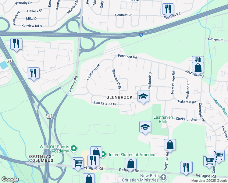map of restaurants, bars, coffee shops, grocery stores, and more near 3069 Rotunda Court South in Columbus
