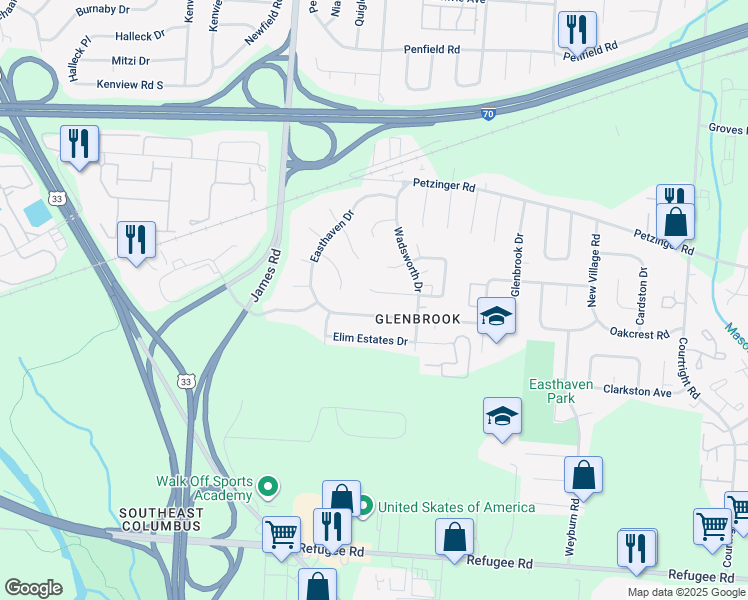 map of restaurants, bars, coffee shops, grocery stores, and more near 3019 Rotunda Court South in Columbus