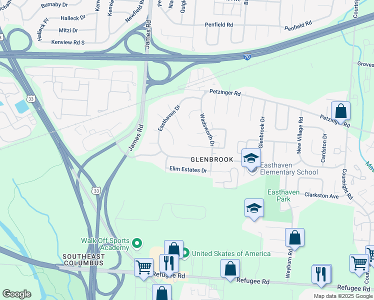 map of restaurants, bars, coffee shops, grocery stores, and more near 3019 Rotunda Ct S in Columbus