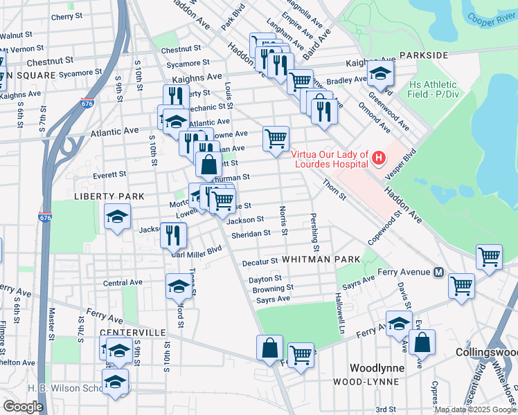 map of restaurants, bars, coffee shops, grocery stores, and more near 1240 Chase Street in Camden