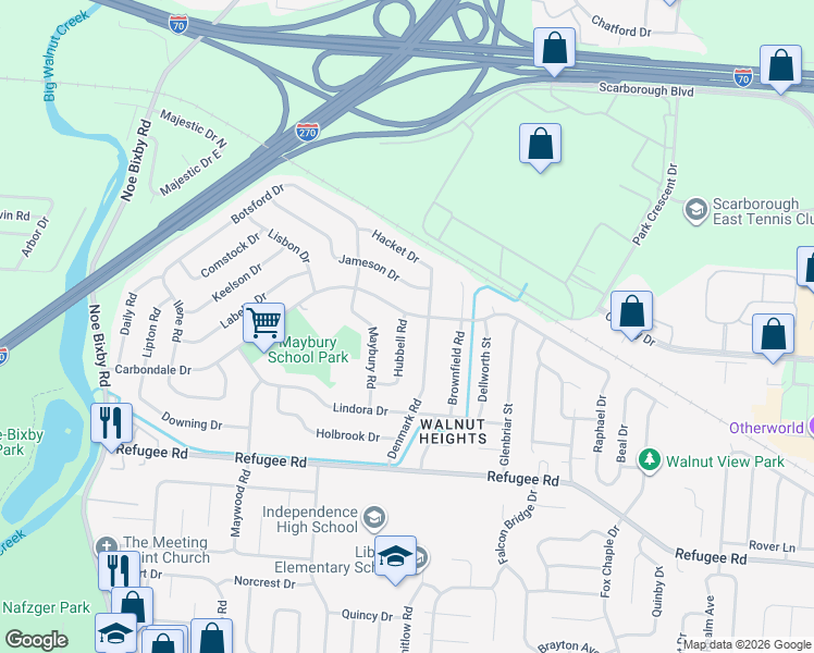 map of restaurants, bars, coffee shops, grocery stores, and more near 2588 Hubbell Road in Columbus