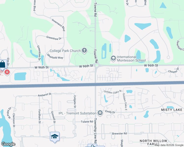 map of restaurants, bars, coffee shops, grocery stores, and more near 9567 Maple Way in Indianapolis