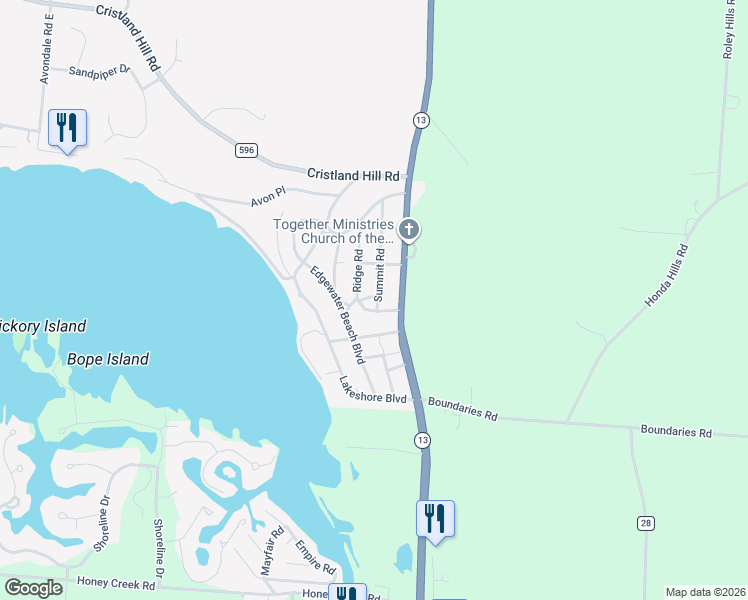 map of restaurants, bars, coffee shops, grocery stores, and more near 187 Ridge Road in Thornville