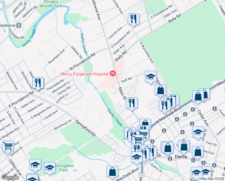 map of restaurants, bars, coffee shops, grocery stores, and more near 1436 Lansdowne Avenue in Darby