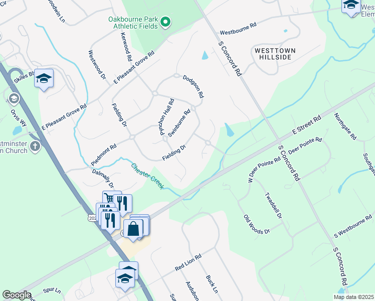map of restaurants, bars, coffee shops, grocery stores, and more near 1172 Fielding Drive in West Chester