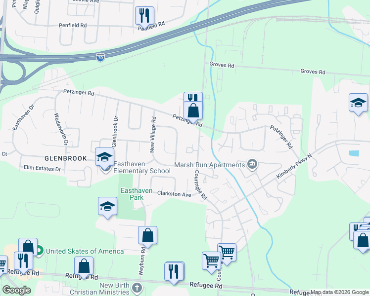 map of restaurants, bars, coffee shops, grocery stores, and more near 2282 Cardston Drive in Columbus