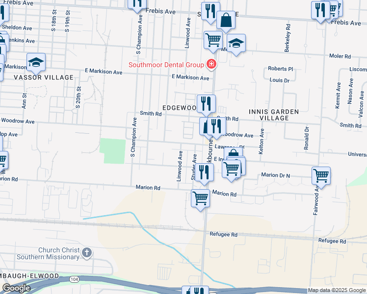 map of restaurants, bars, coffee shops, grocery stores, and more near 1937 Linwood Avenue in Columbus