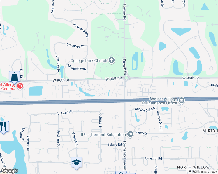 map of restaurants, bars, coffee shops, grocery stores, and more near 2450 Chaseway Court in Indianapolis
