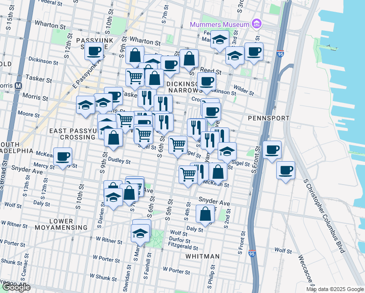 map of restaurants, bars, coffee shops, grocery stores, and more near 1820 South 5th Street in Philadelphia