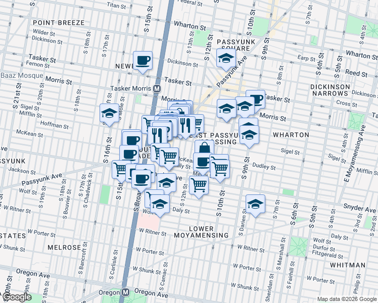 map of restaurants, bars, coffee shops, grocery stores, and more near in Philadelphia