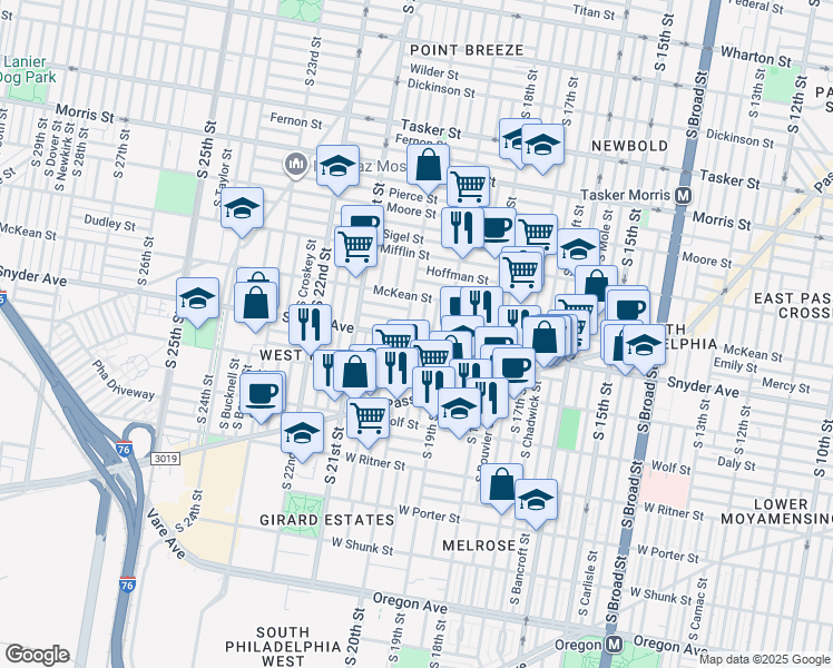 map of restaurants, bars, coffee shops, grocery stores, and more near in Philadelphia