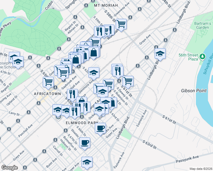map of restaurants, bars, coffee shops, grocery stores, and more near in Philadelphia