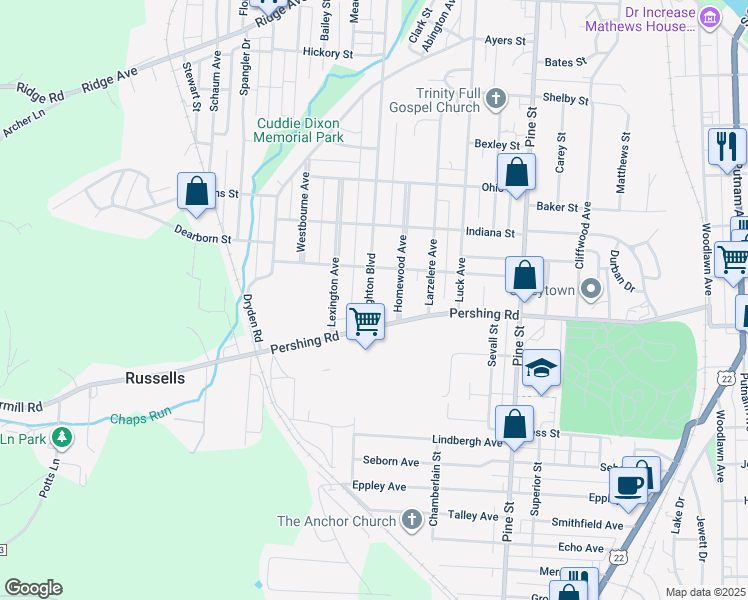 map of restaurants, bars, coffee shops, grocery stores, and more near 871 Brighton Boulevard in Zanesville